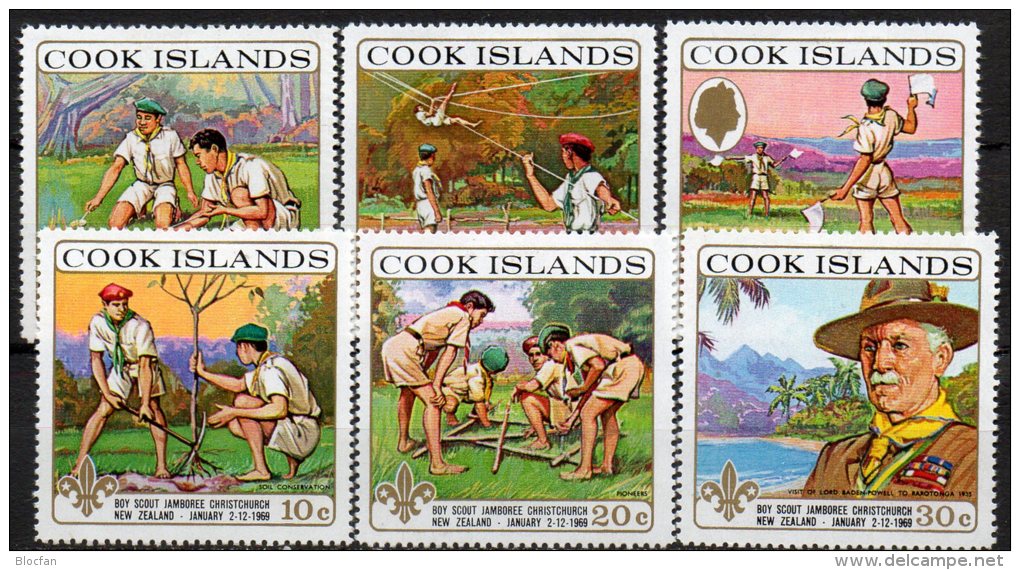 Pfadfinder 1969 Cook Islands 212/7 ** 2€ Jugend-Treffen In Der Natur Lagerfeuer Signale Art Stamps Scout Set Of Oceanien - Cook