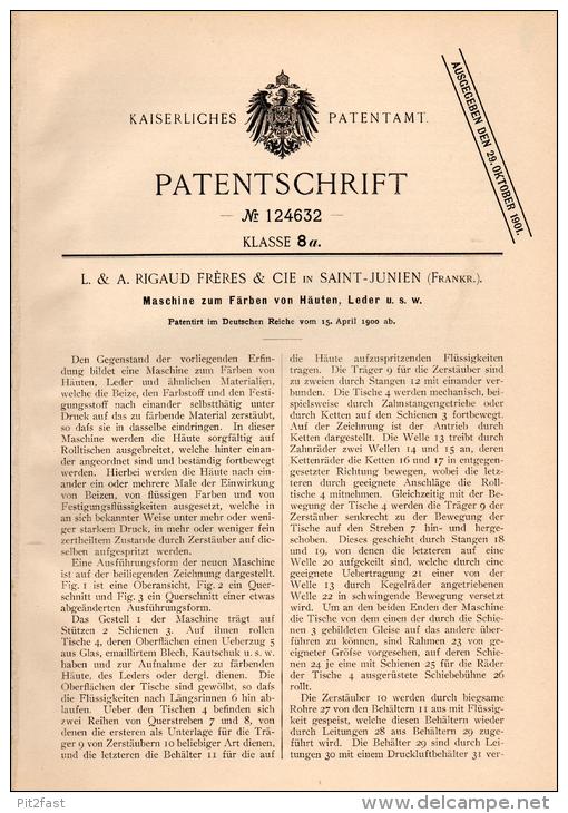 Original Patentschrift - A. Rigaud Freres à Saint Junien , 1900 , Machine Pour La Peau Et Le Cuir !!! - Machines