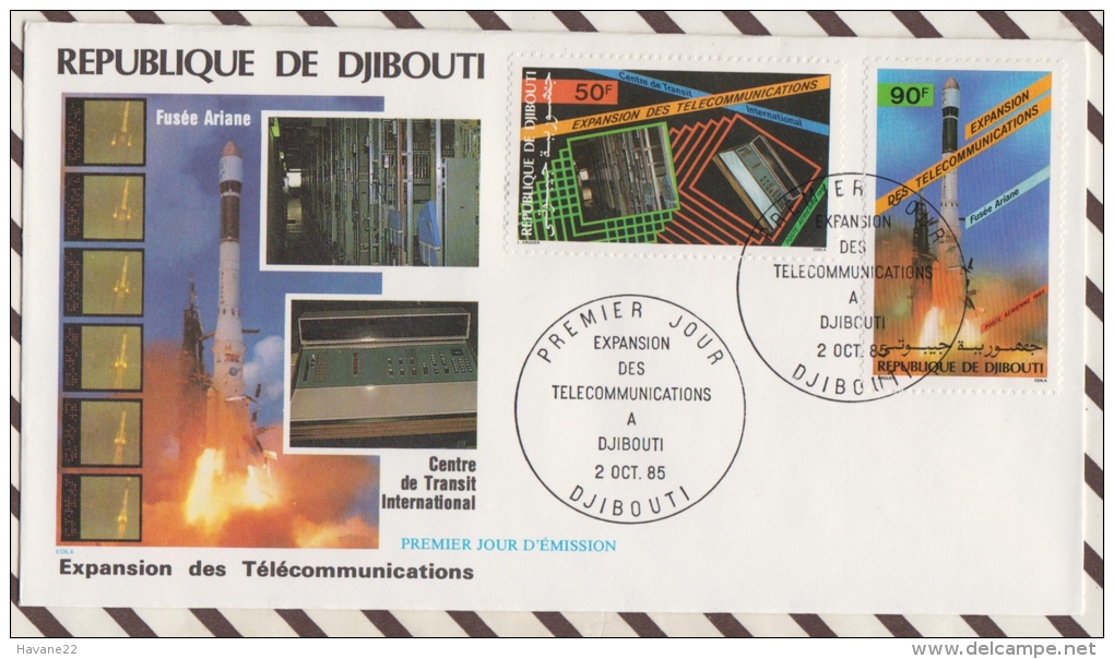 FDC 16 ENVELOPPE 1ER JOUR 1985 REPUBLIQUE DE DJIBOUTI EXPANSION DES TELECOMMUNICATIONS - Djibouti (1977-...)