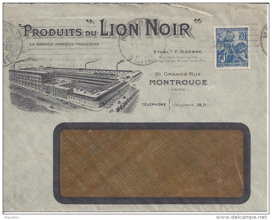 FR - 1930 - JEANNE D'ARC PERFORE SUR BELLE ET RARE ENVELOPPE A FENETRE " PRODUIT Du LION NOIR " A MONTROUGE (SEINE) - - 1921-1960: Modern Period