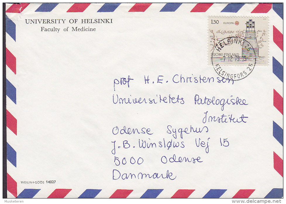 Finland Airmail Par Avion UNIVERSITY OF HELSINKI Faculty Of Medicine HELSINKI 1979 Cover Brief To Denmark Europa CEPT - Covers & Documents