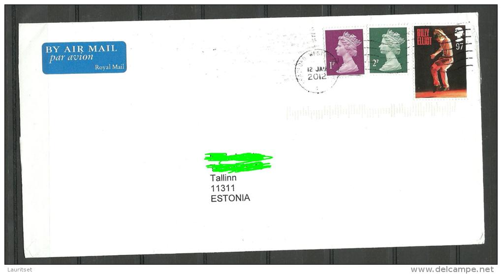 GREAT BRITAIN England Air Mail Cover To Estland Estonia Estonie 2013 With Queen Elizabeth II & Billy Elliot Stamps - Cartas & Documentos