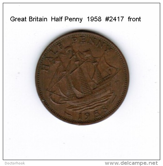 GREAT BRITAIN    1/2  PENNY  1958 (KM # 896) - C. 1/2 Penny