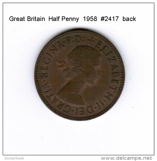 GREAT BRITAIN    1/2  PENNY  1958 (KM # 896) - C. 1/2 Penny