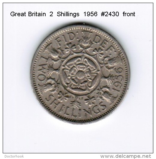 GREAT BRITAIN    2  SHILLINGS  1956 (KM # 906) - J. 1 Florin / 2 Schillings