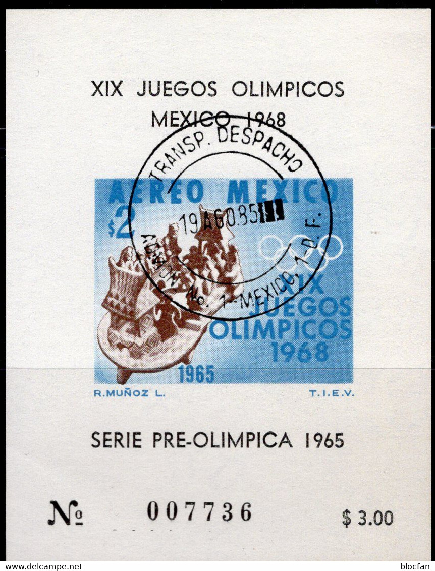 Sommer Olympiade 1965 Mexiko Block 4 O 4€ Olympic 1968 Kalksteinplatte Kalendarium Spiel-Szene Ball Sheet Bf Mexico - Mexiko