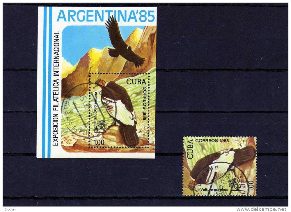 ARGENTINA 1985 Buenos Aires Kondor-Flug Kuba 2953 Plus Block 90 O 9€ Blocchi Hoja M/s Philatelic Bloc Bird Sheet Of Cuba - Blocs-feuillets