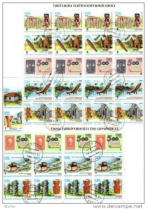 500 Jahre Entdeckung Amerikas Historische Marken Kuba 3042/61 Plus 4KB O 40€ Stamp On Stamp History M/s Sheetlet Bf Cuba - Used Stamps