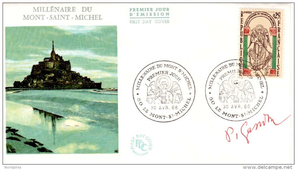 République Française / France Designer Autograph By  Pierre Gandon "Mont Saint Michel" Cacheted FDC 1966 - Christianity