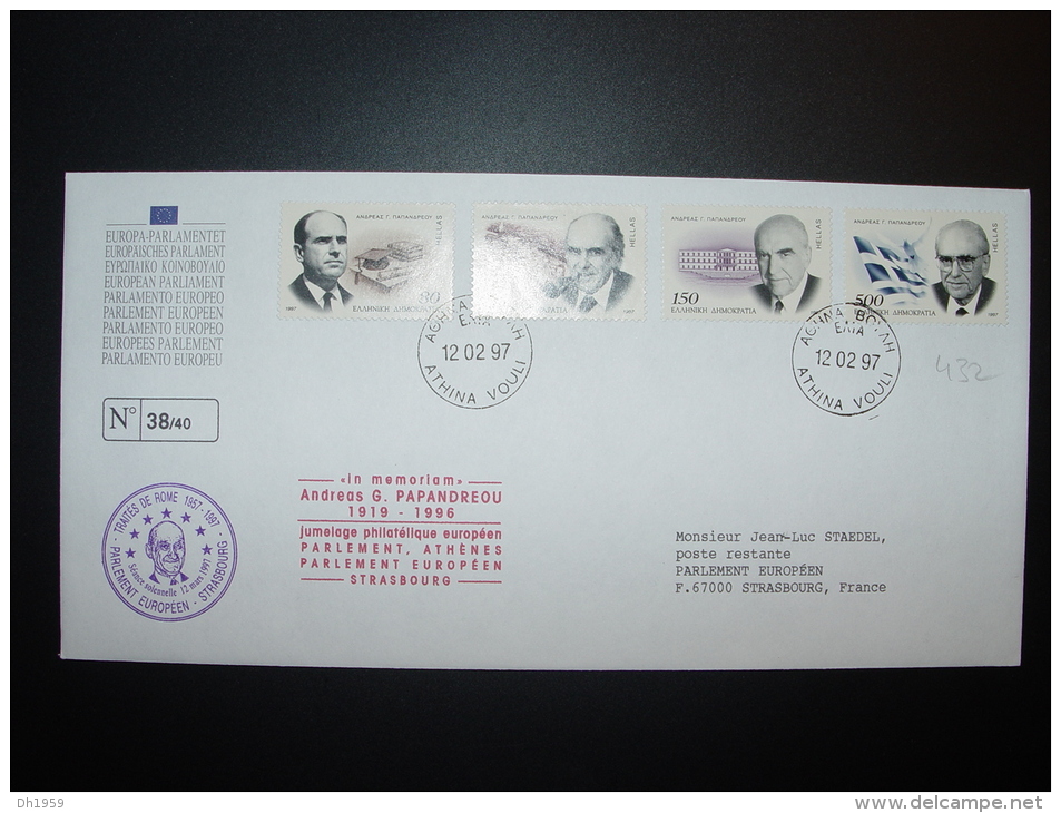 GRECE ANDREAS PAPANDREOU 1919-1996 MEMORIAM CONSEIL EUROPE TIRAGE LIMITE 38 Ex. - Storia Postale