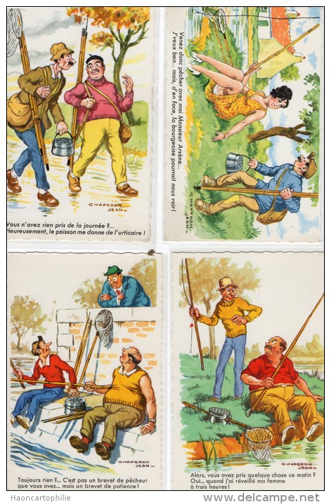 Chaperon Jean : Lot De 4 Cartes Theme Pêche, Pecheurs - Chaperon, Jean