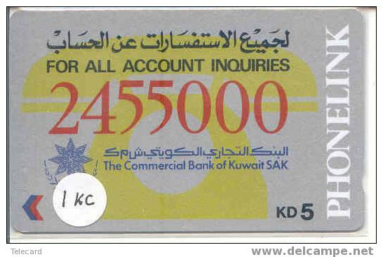 GPT (1 KCBA) Magnetic/Commercial Bank Of Kuwait/Account Inquiry Number - Koweït