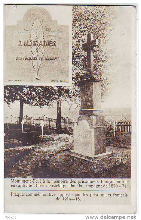 MONUMENT AUX MORTS Des Prisonniers FRANCAIS Morts En Captivité à FRIEDRICHSFELD 1870.71.plaque De 1914.1915. Carte Photo - Monuments Aux Morts