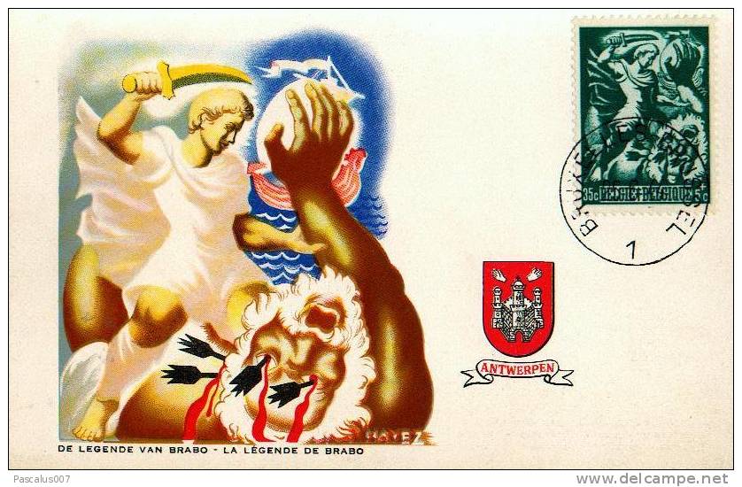 A00019- Carte Postale Maximum - Fdc Cob 654 - Brabo - Contre La Tuberculose - 2.99 - 1934-1951