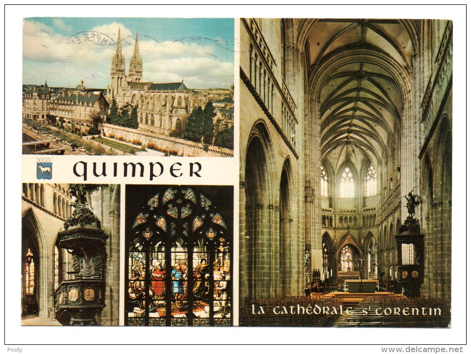 CPSM - QUIMPER - Multivues - Cathédrale Saint Corentin - Coul - Ann 70 ! - - Quimper