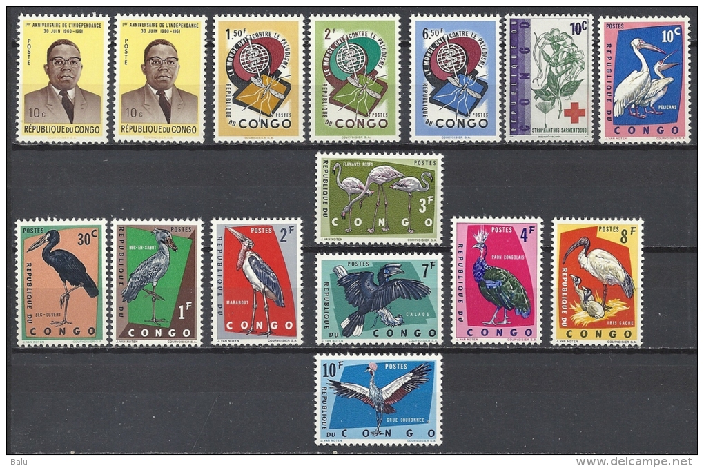 Kongo Congo Leopoldville 1961 1962 1963 ** MNH Mi 59, 92, 93, 94, 119, 138, 140, 112, 113, 114, 115, 116, 117, 118 Birds - Otros & Sin Clasificación