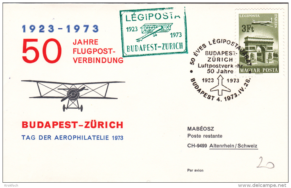 Erstflug Budapest Zurich 1973 - Hongrie - 1er Vol Flight - Legiposta - Eerste Vluchten