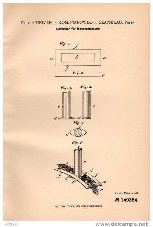 Original Patentschrift - Dr. Von Tietzen In Pianowko B. Czarnikau / Czarnków , 1902 , Halter Für Weihnachtsbaum !!! - Schmuck Und Dekor