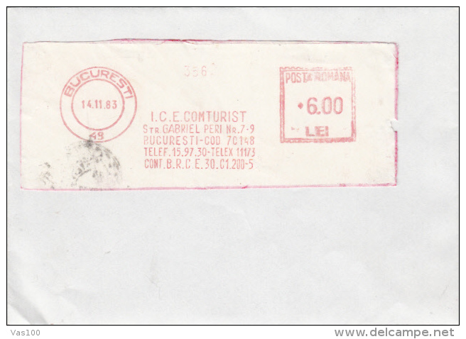 AMOUNT, BUCHAREST, TOURISM COMPANY, MACHINE POSTMARKS ON FRAGMENT, 1983, ROMANIA - Frankeermachines (EMA)
