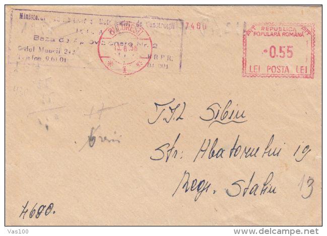 AMOUNT, SIBIU, CONSTRUCTION COMPANY, MACHINE POSTMARKS ON COVER, 1958, ROMANIA - Franking Machines (EMA)