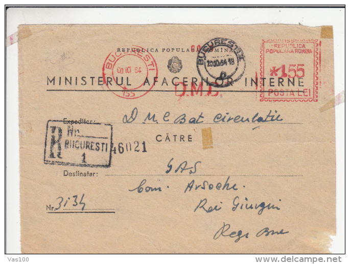 AMOUNT, BUCHAREST, DEFENCE MINISTERY, REGISTERED, MACHINE POSTMARKS ON COVER, 1964, ROMANIA - Machines à Affranchir (EMA)