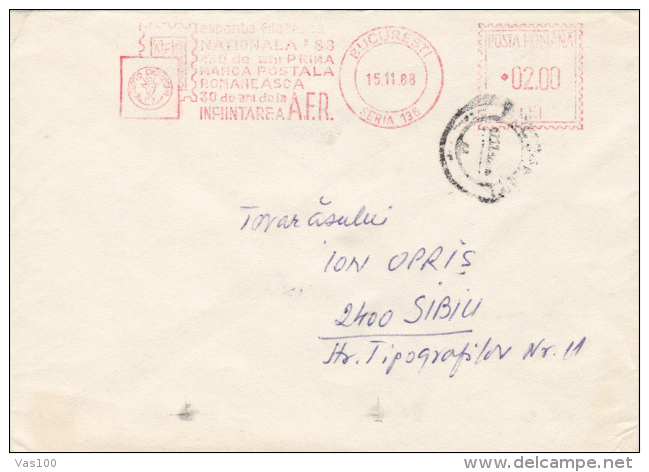 AMOUNT, BUCHAREST, PHILATELIC SOCIETY, MACHINE POSTMARKS ON COVER, 1988,  ROMANIA - Machines à Affranchir (EMA)