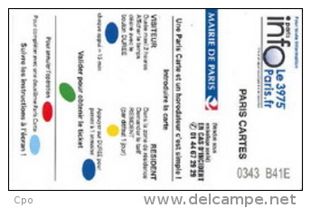 # Carte De Stationnement Pariscarte 0907 Handicapes 15 Euros - Verso 12 -tres Bon Etat - - Parkeerkaarten