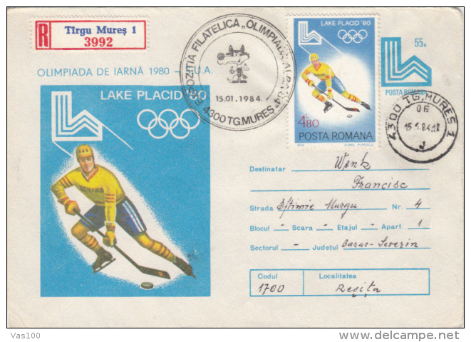 OLYMPIC GAMES, LAKE PLACID '80, ICE HOCKEY, COVER STATIONERY, ENTIER POSTAL, 1984, ROMANIA - Invierno 1980: Lake Placid