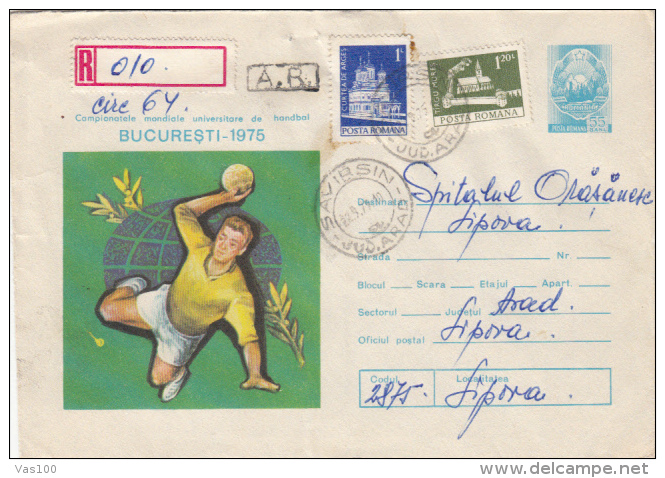 HANDBALL, WORLD CHAMPIONSHIP, REGISTERED COVER STATIONERY, ENTIER POSTAL, 1975, ROMANIA - Hand-Ball