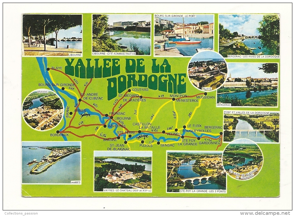 Cp, Carte Géographique, Vallée De La Dordogne, Voyagée 1989 - Landkarten