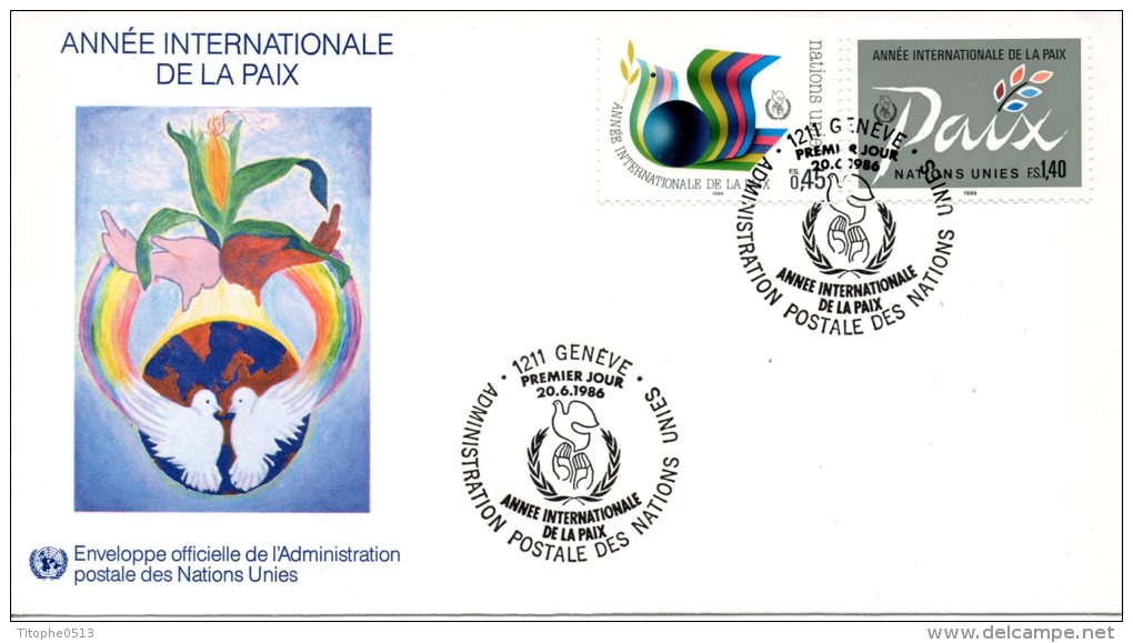 ONU GENEVE. N°145-6 Sur Enveloppe 1er Jour (FDC) De 1986. Année Internationale De La Paix/Colombe. - FDC