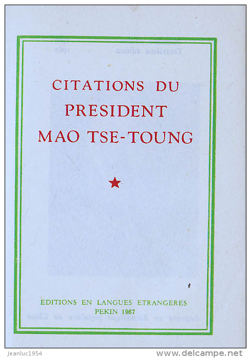 MAO TSE TOUNG LE PETIT LIVRE ROUGE TIRAGE DE 1967 - Politiek