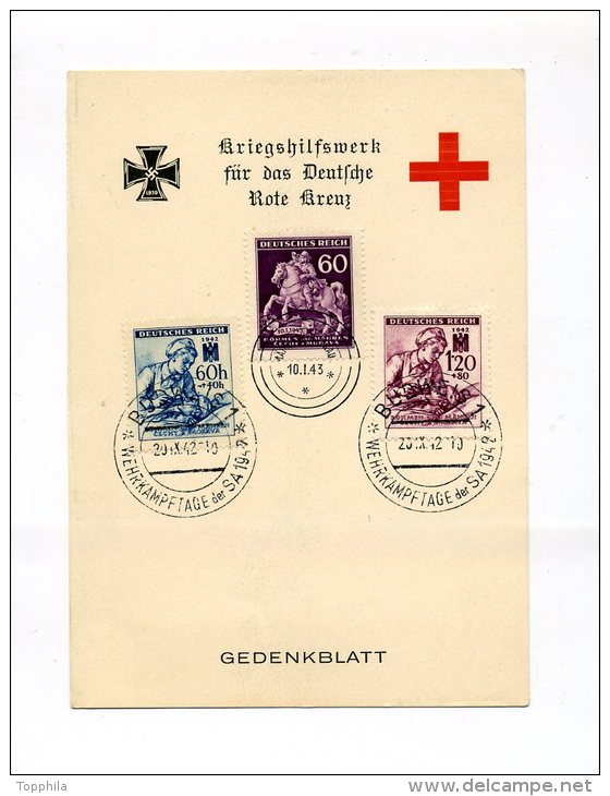 1942 Bes. 2. WK  Böhmen + Mähren Gedenkblatt Rotes Kreuz Minr 111/112 - Covers & Documents