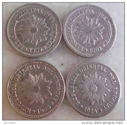 * URUGUAY - LOTE 4 Monedas 1 Centésimo Años 1901-1909-1924-1936 - Uruguay