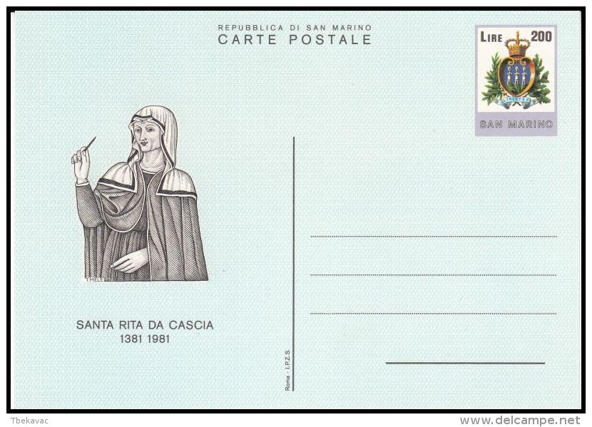 San Marino 1981, Postal Stationery "Santa Rita Da Cascia" - Entiers Postaux