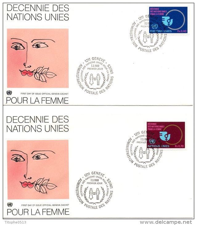 ONU GENEVE. N°89-90 Sur 2 Enveloppes 1er Jour (FDC´s) De 1980. Décennie De La Femme. - FDC