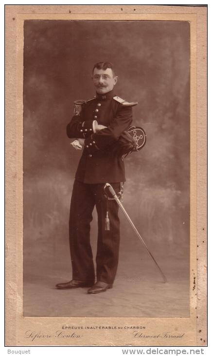 MILITARIA - PHOTO - CHARBON - MILITAIRE DU  92 EME - PHOTOGRAPHE LEFIEVRE COUTON  , CLERMONT FERRAND - 187 X 115 Mm - Guerre, Militaire