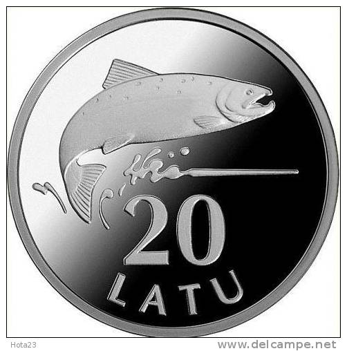 LATVIA 20 Lati Collector Silver Coin Fish Salmon 2013 Proof - Lettonie