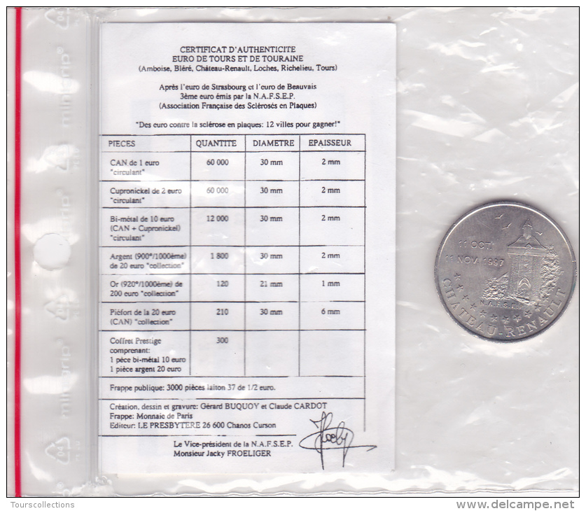 FRANCE @ Euro Des Villes AVEC CERTIFICAT Château Renault (37) @ 2 Euro De Tours Et De Touraine -  11 Oct 11 Nov 1997 - Euros Des Villes