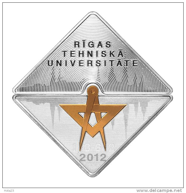 (!) LATVIA 2012 SILVER GILDED COIN 1 Lats RIGA TECHNICAL UNIVERSITETY Proof
