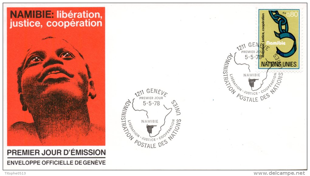 ONU GENEVE. N°75 Sur Enveloppe 1er Jour (FDC)  De 1978. Namibie. - FDC