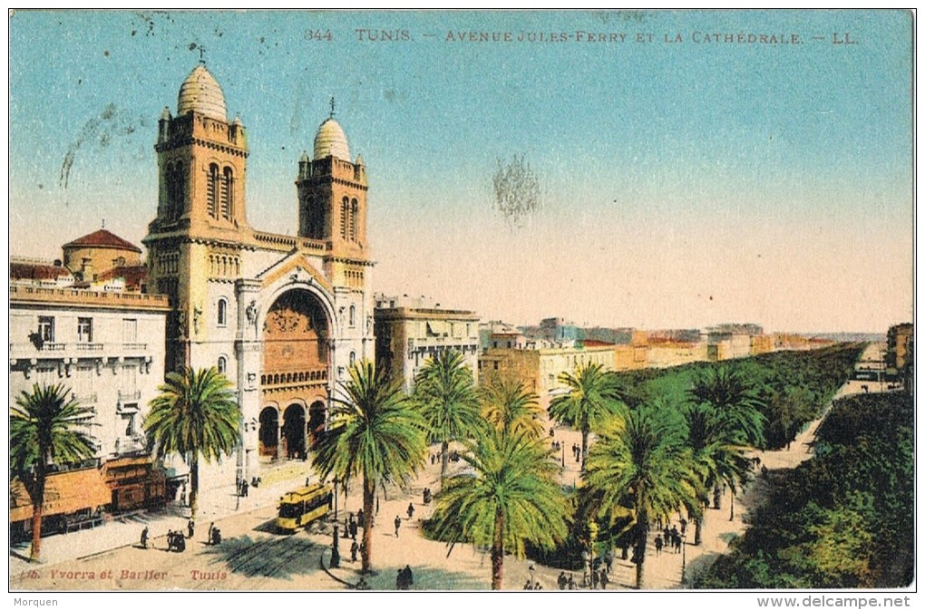 4482. Postal SOUSSE (Tunisia) Tunez 1922. Av Jules Ferry Y Catedral - Cartas & Documentos