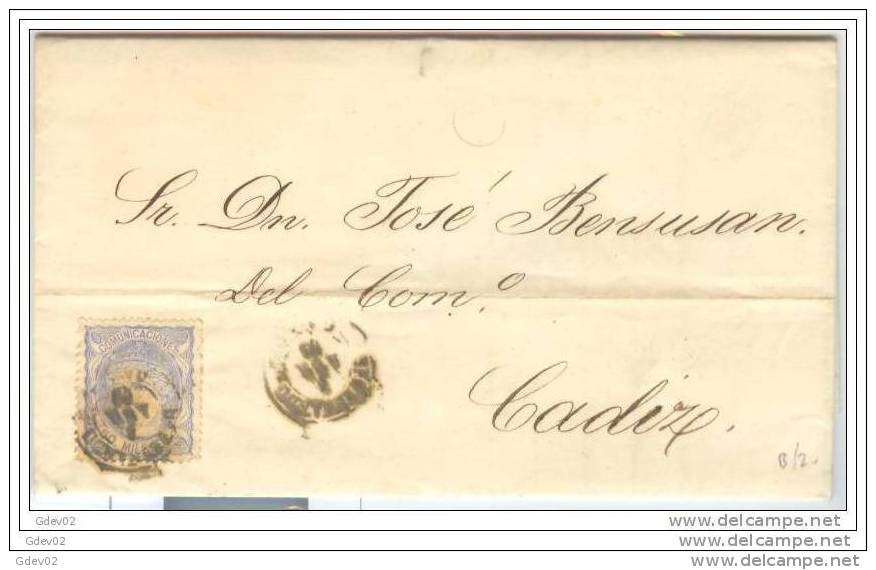 ESCA107-L3029DM..CARTA DE SAN FERNANDO  A CADIZ.  1870.(Ed 107 )Mat Fecha Tipo Ll.(B )doble Estampacion.MUY BONITA - Covers & Documents