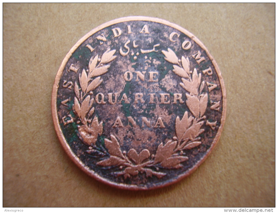 EAST INDIA COMPANY (BRITISH) 1835 QUARTER ANNA COPPER COIN USED. - Indien