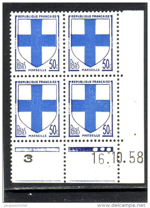 N° 1180 - 50c Blason De MARSEILLE - Tirage Du 13.10.58 Au 20.10.58 - 14.10.1958 - - 1950-1959