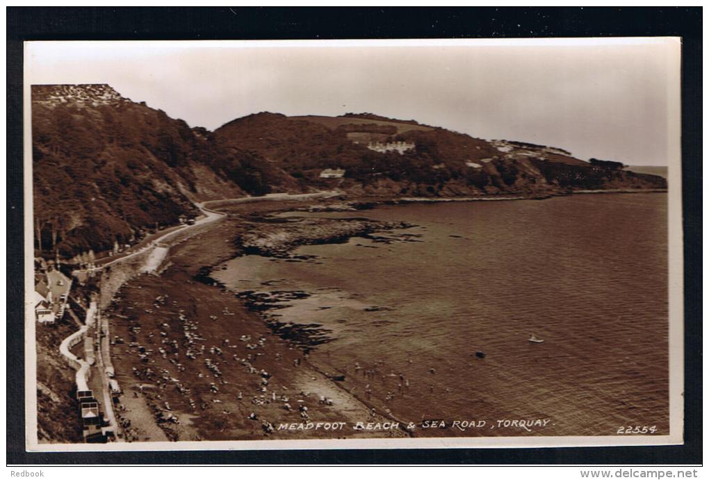 RB 944 - Real Photo Postcard - Meadfoot Beach &amp; Sea Road - Torquay Devon - Torquay