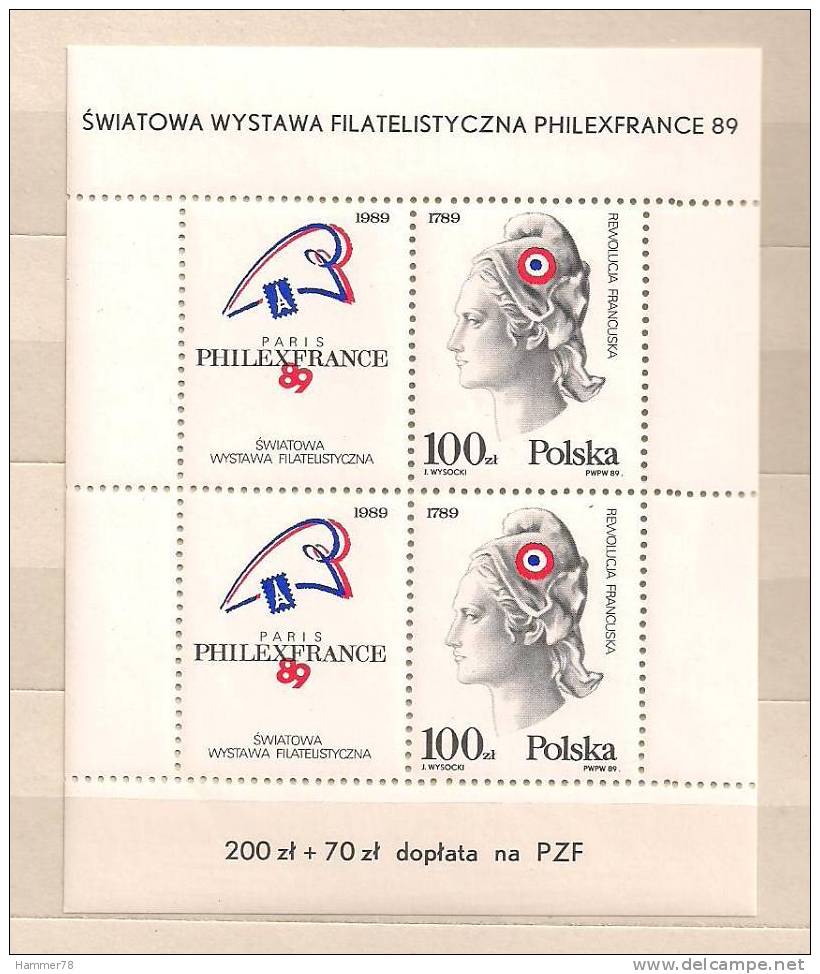 POLAND 1989 WORLD STAMP EXHIBITION 'PHILEXFRANCE', BICENTENARY OF FRENCH REVOLUTION MS MNH - Blocks & Sheetlets & Panes