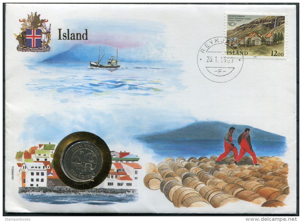 1987 Iceland United Nations Flag Reykjavik Coin Cover - Storia Postale