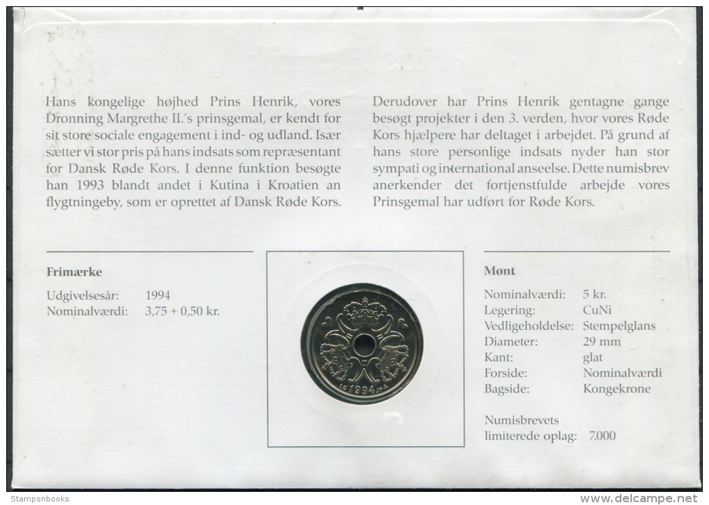 1995 Denmark Copenhagen Prince Henrik Red Cross Coin Cover - Covers & Documents