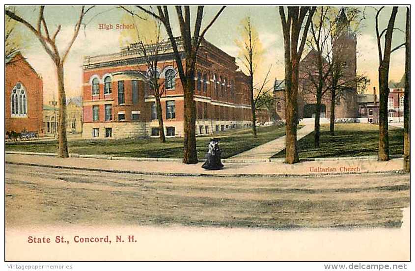 210773-New Hampshire, Concord, State Street, High School, Unitarian Church - Concord